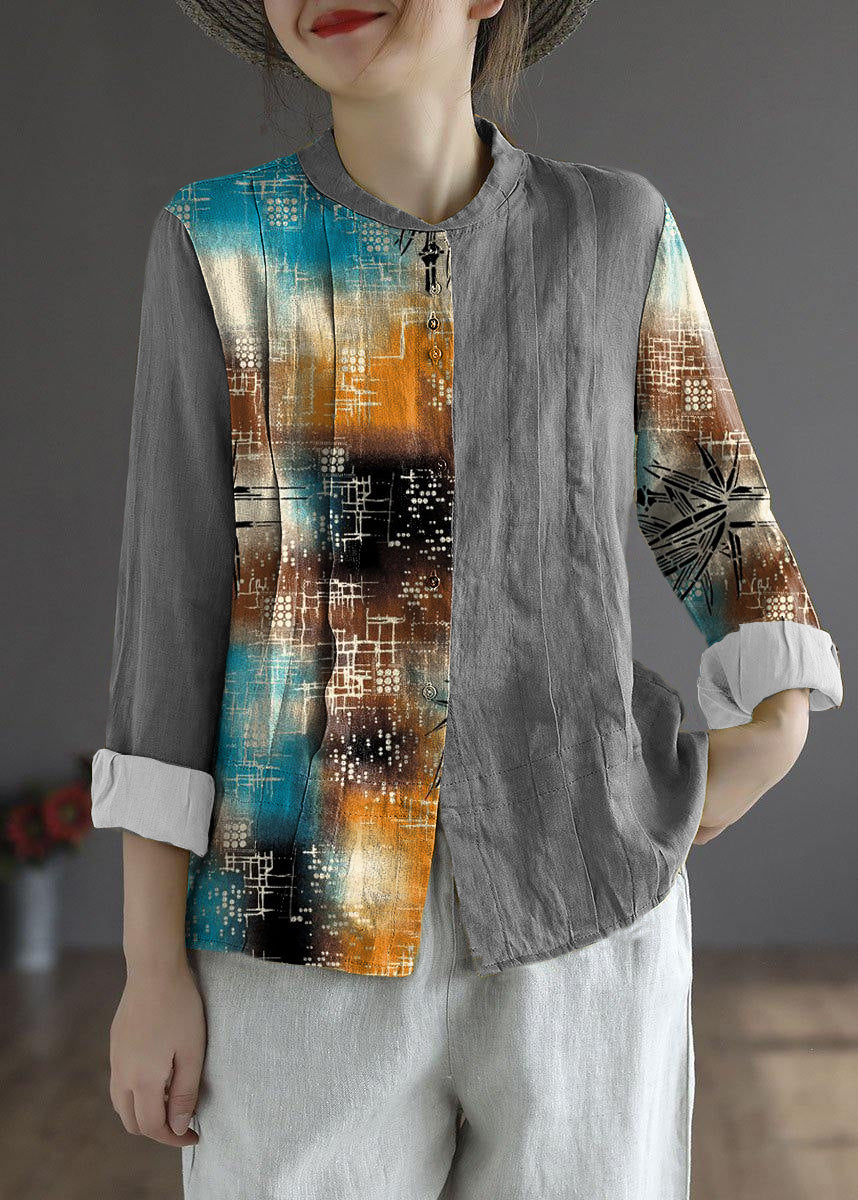 Damen Gelb Elegantes Knopf Herbstoberteil Langarm Leinen