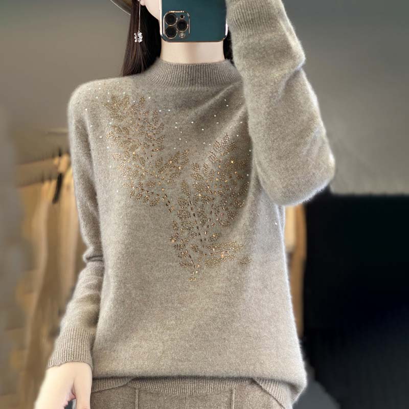 Blattdruck Strickpullover