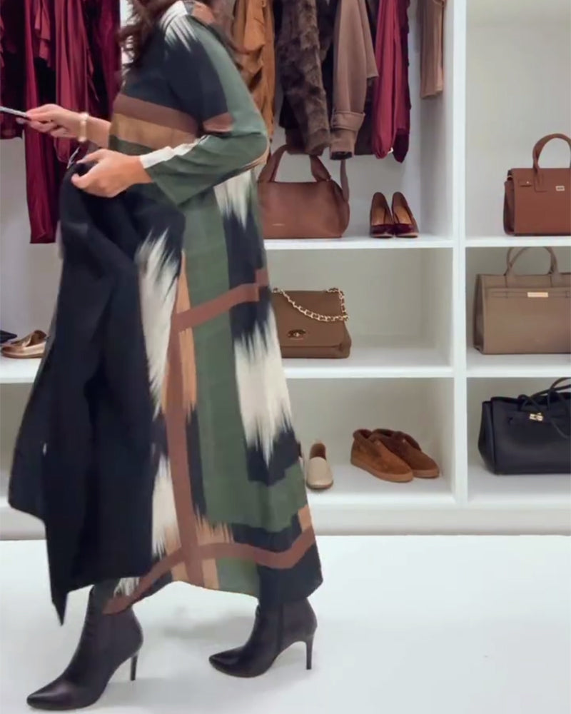 Trendige Bedruckte Robe mit Rundhals und langen Ärmeln