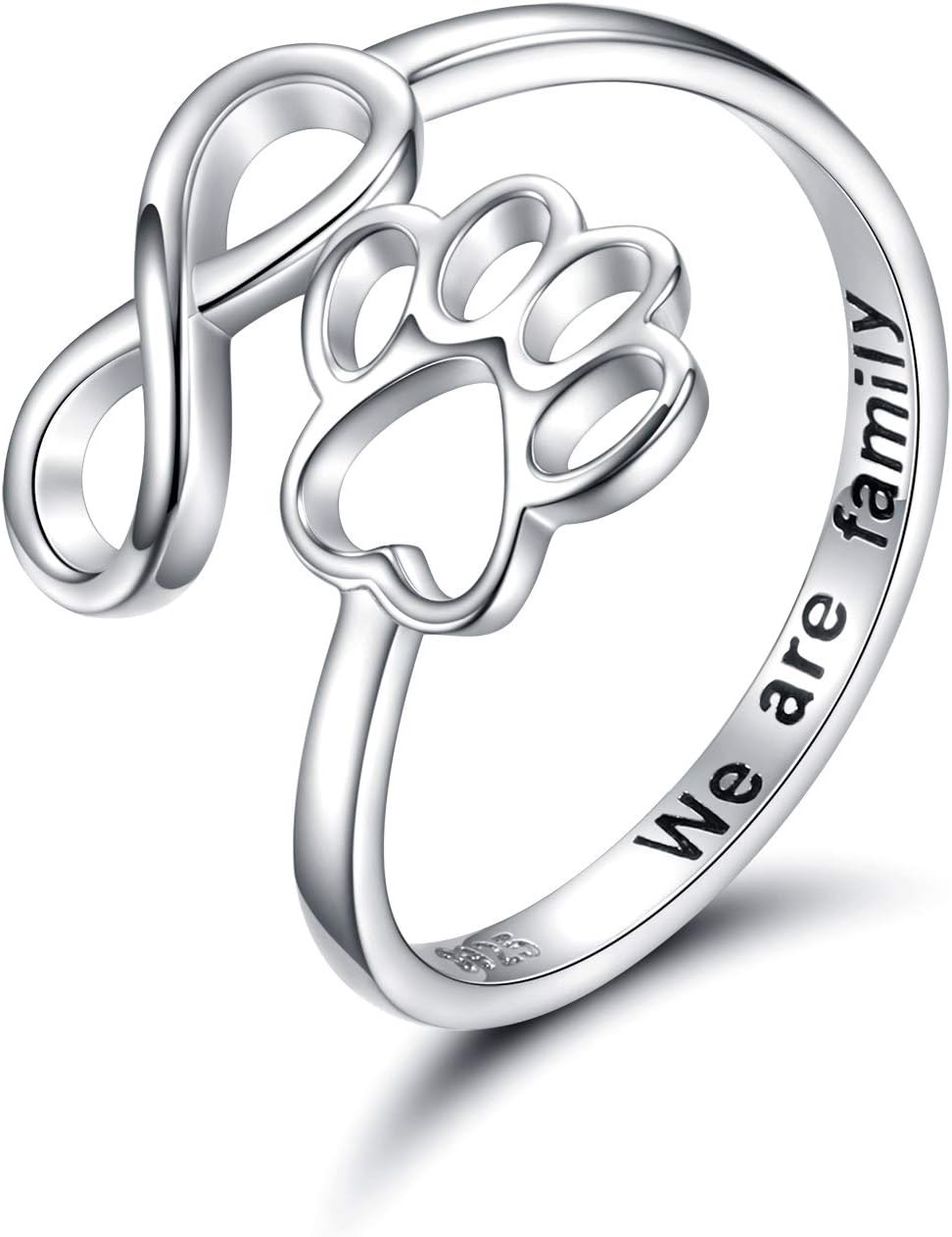 Handgefertigter Pfote & Herz Ring – Verstellbar 925 Sterling Silber