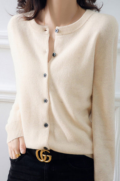 Rundhals Wollstrick-Cardigan - 12 Farben erhältlich