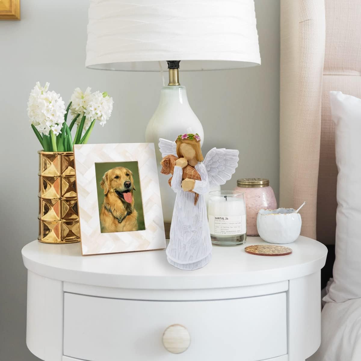 Hunde-Gedenkgeschenkset mit Engel der Freundschaft Figur und Regenbogenbrücke Chakra-Armband