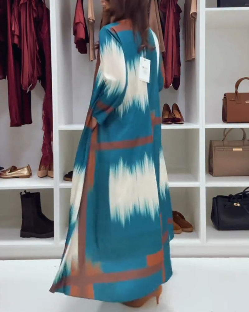 Trendige Bedruckte Robe mit Rundhals und langen Ärmeln