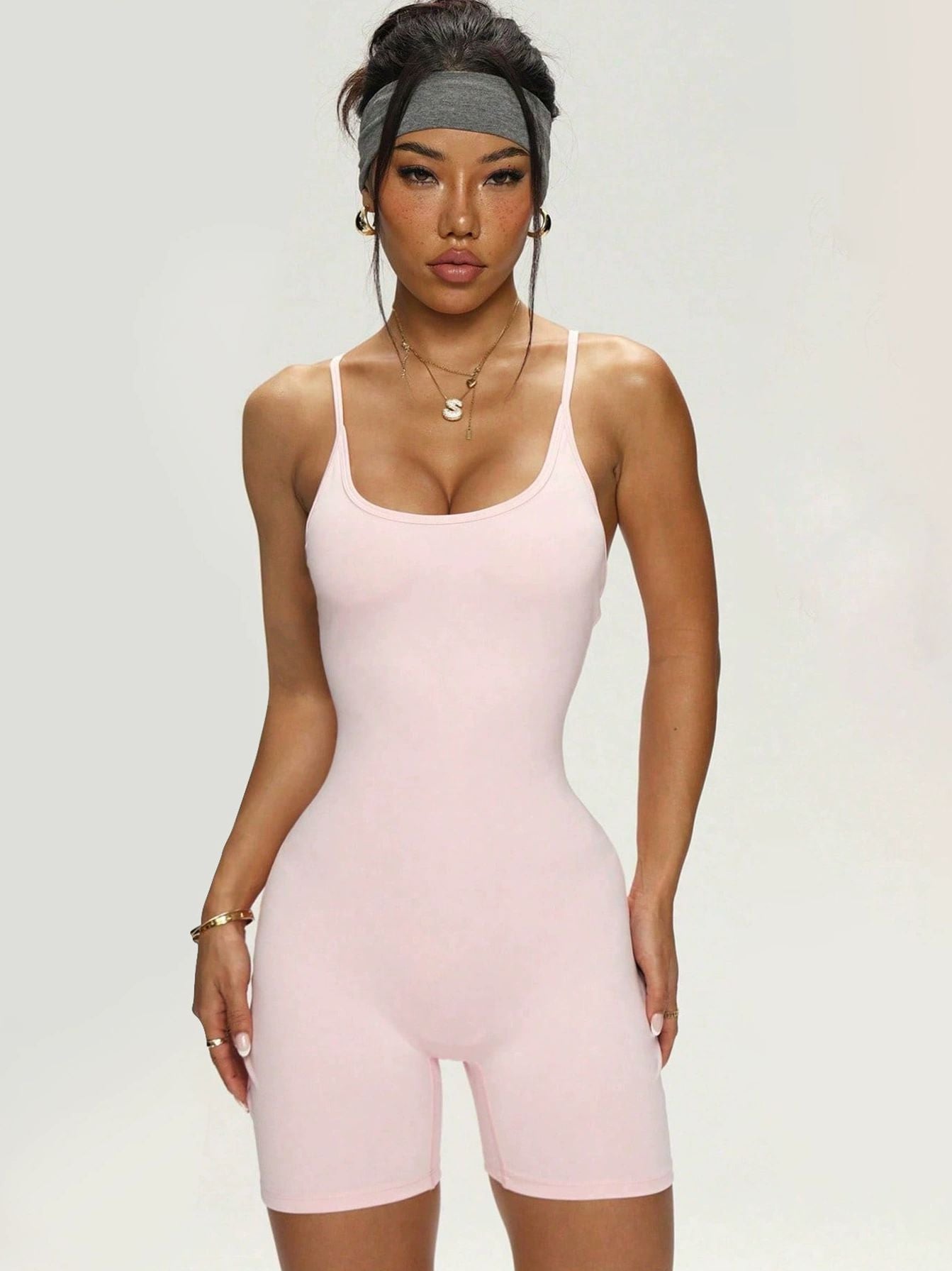 Damen Cross Back U Kragen Elastischer Enger Kurzer Overall