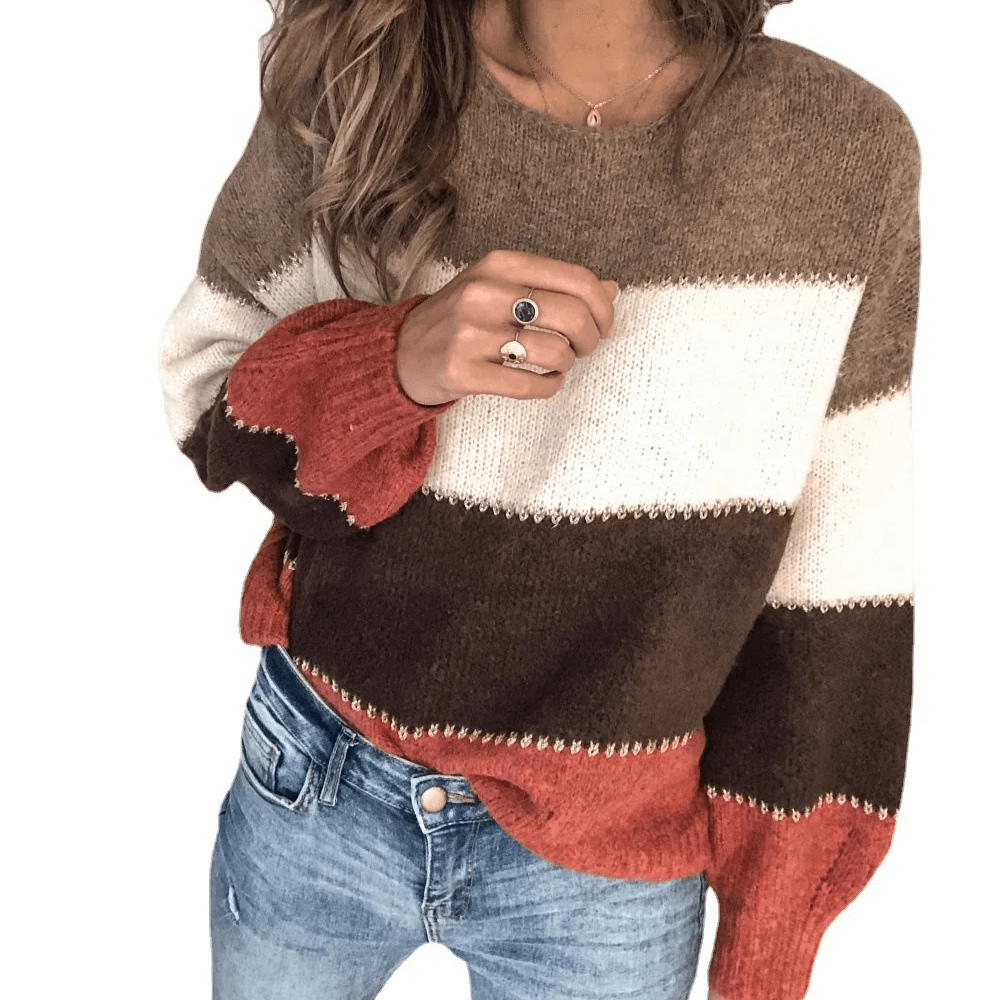 Lässiger Strickpullover für Frauen, Farbblockdesign