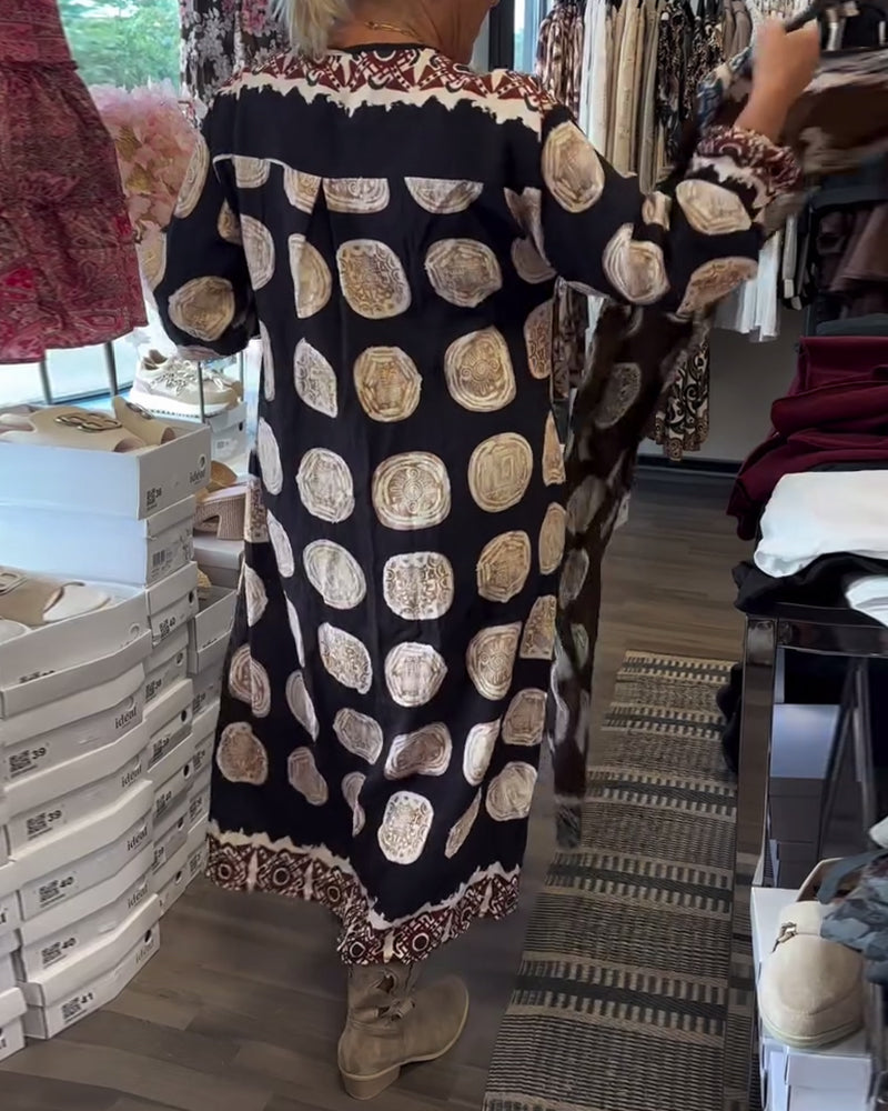 Langarm V-Ausschnitt Kleid mit Druck