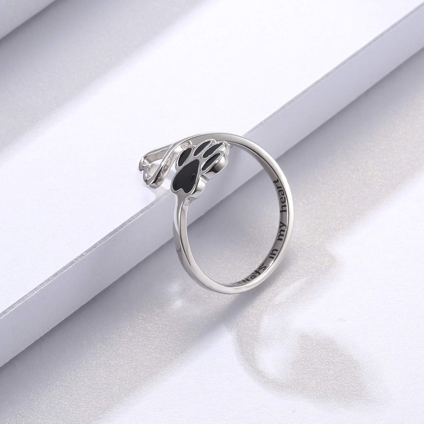 Handgefertigter Pfote & Herz Ring – Verstellbar 925 Sterling Silber