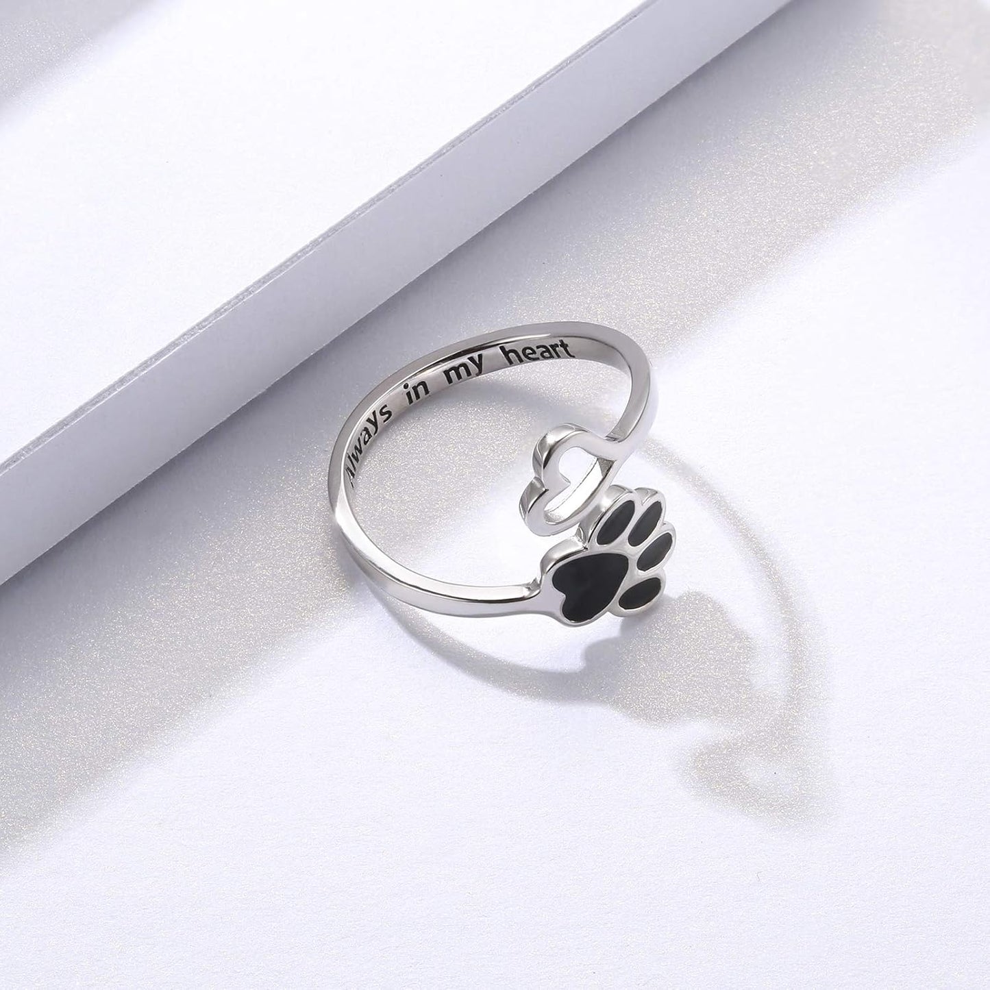 Handgefertigter Pfote & Herz Ring – Verstellbar 925 Sterling Silber