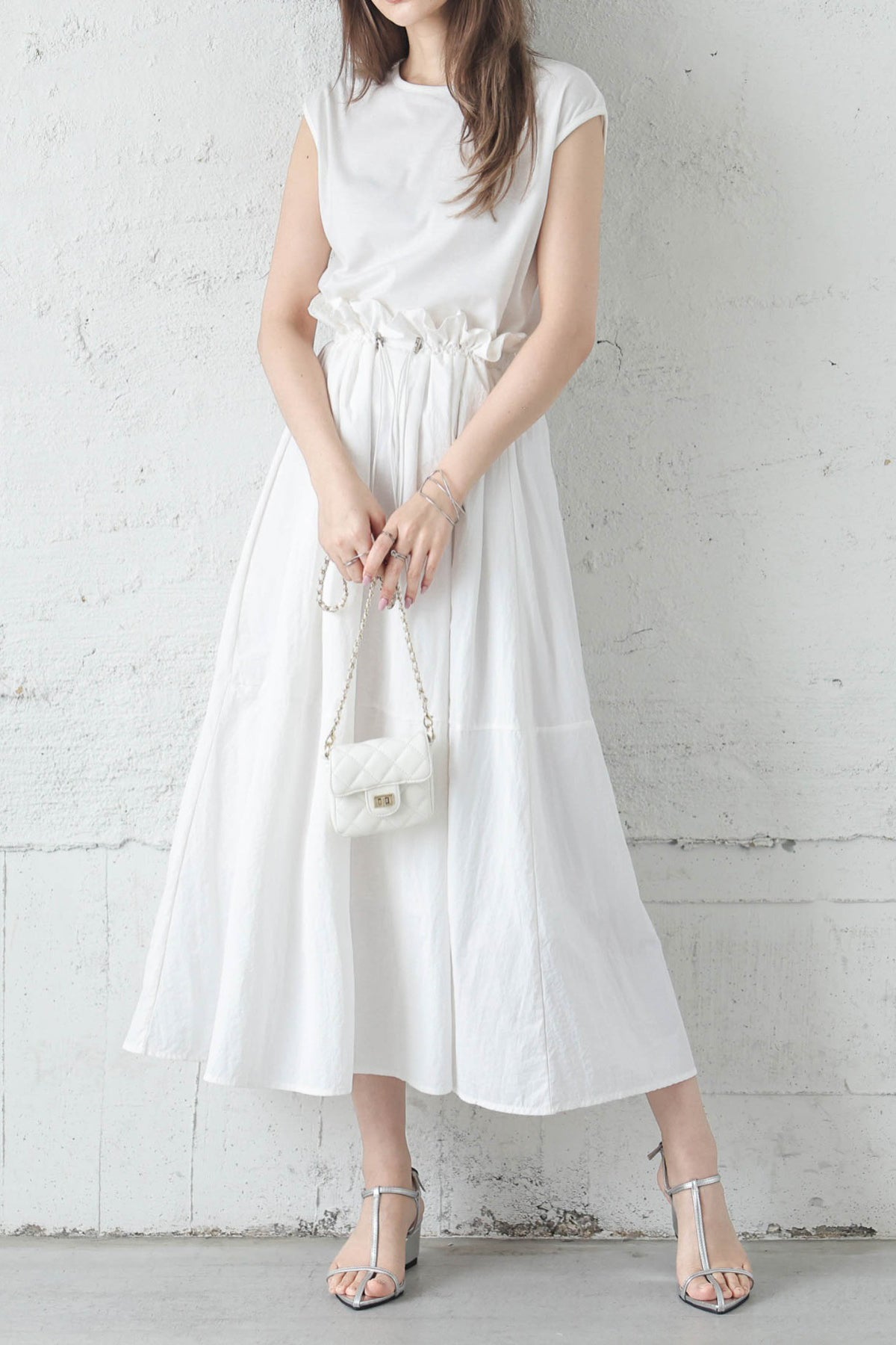 Rundhals-Drawstring-Docking-Maxikleid mit Futter