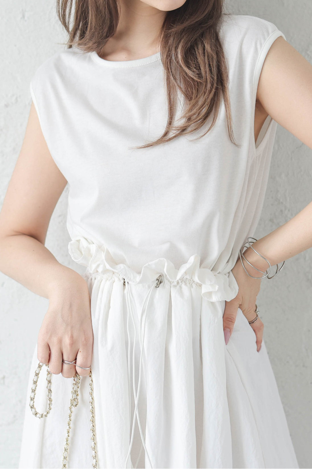 Rundhals-Drawstring-Docking-Maxikleid mit Futter