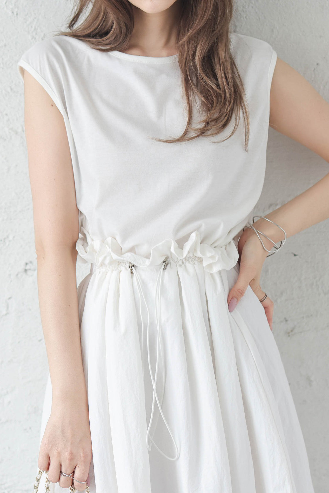 Rundhals-Drawstring-Docking-Maxikleid mit Futter