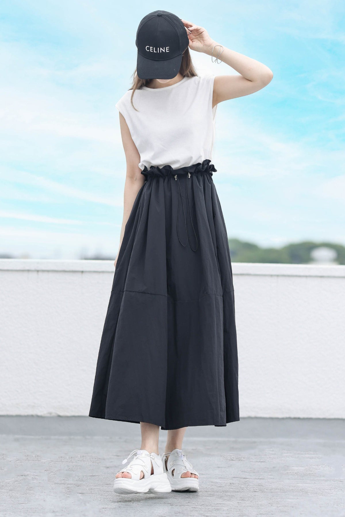 Rundhals-Drawstring-Docking-Maxikleid mit Futter