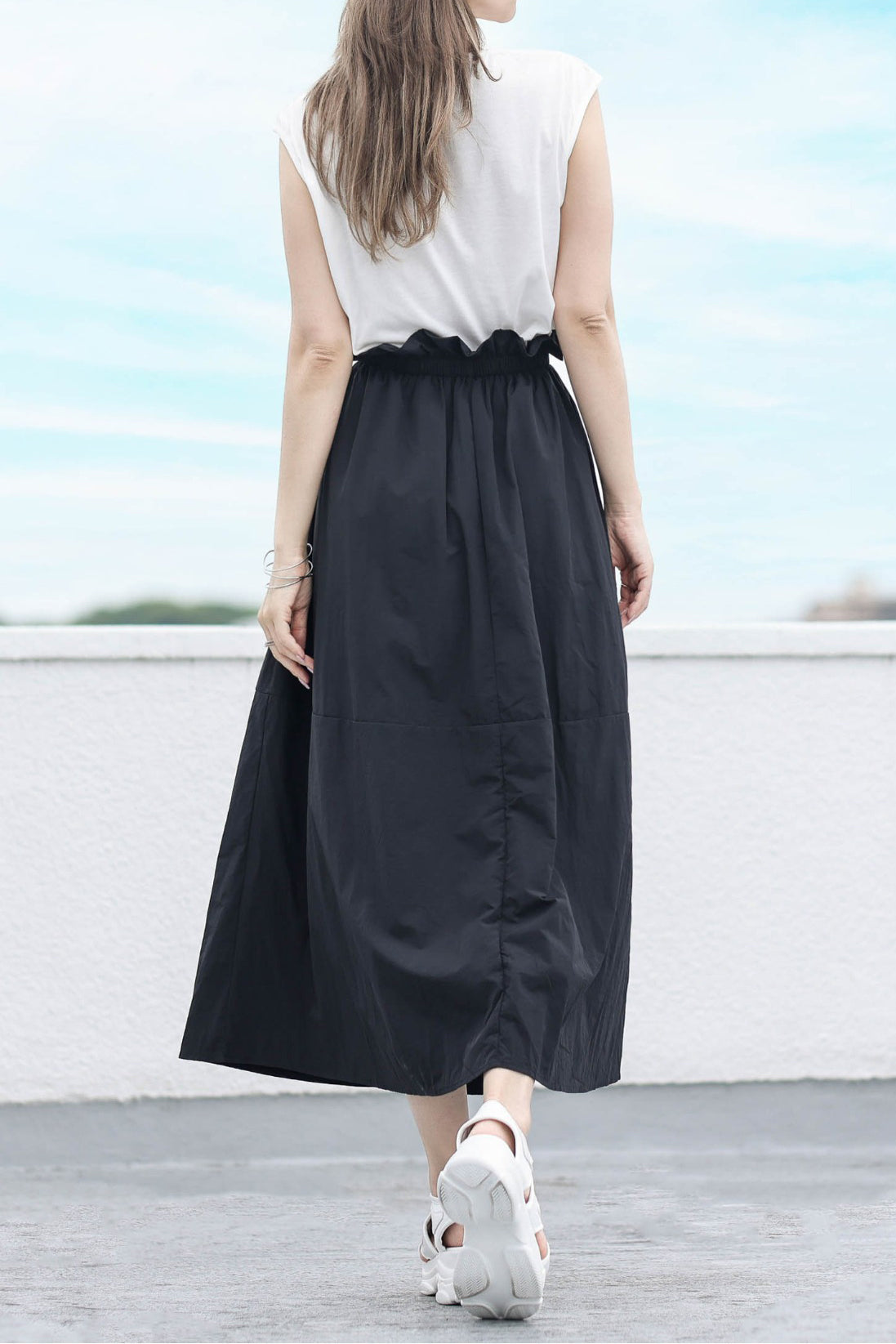 Rundhals-Drawstring-Docking-Maxikleid mit Futter