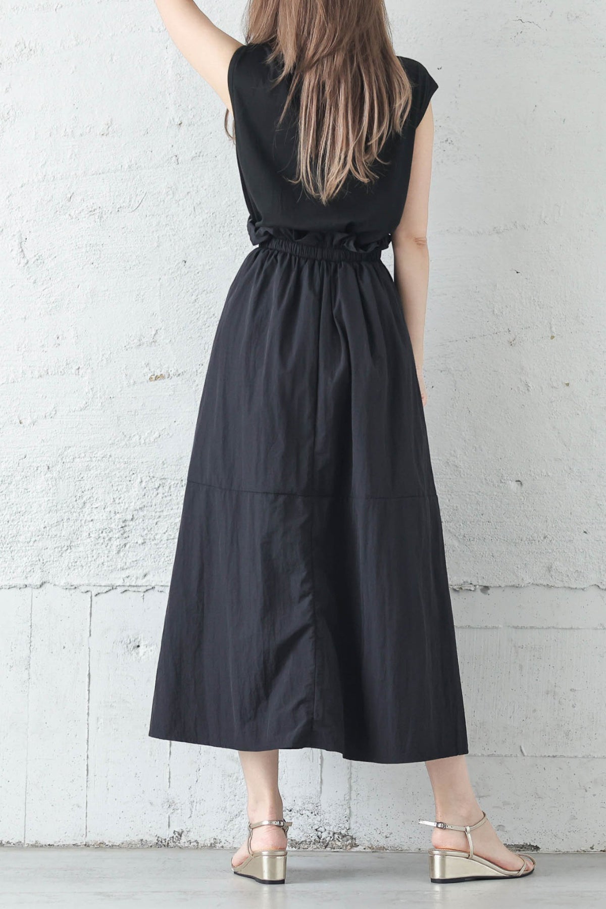 Rundhals-Drawstring-Docking-Maxikleid mit Futter