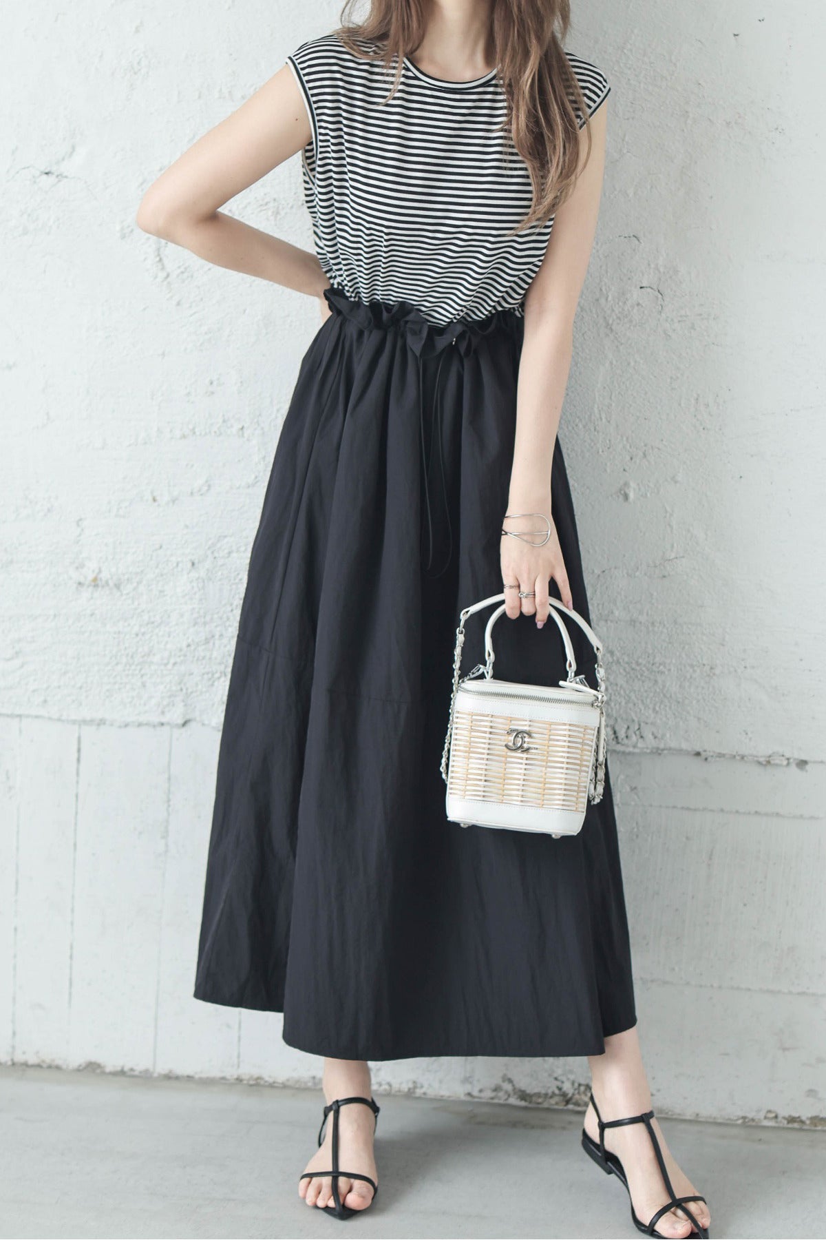 Rundhals-Drawstring-Docking-Maxikleid mit Futter