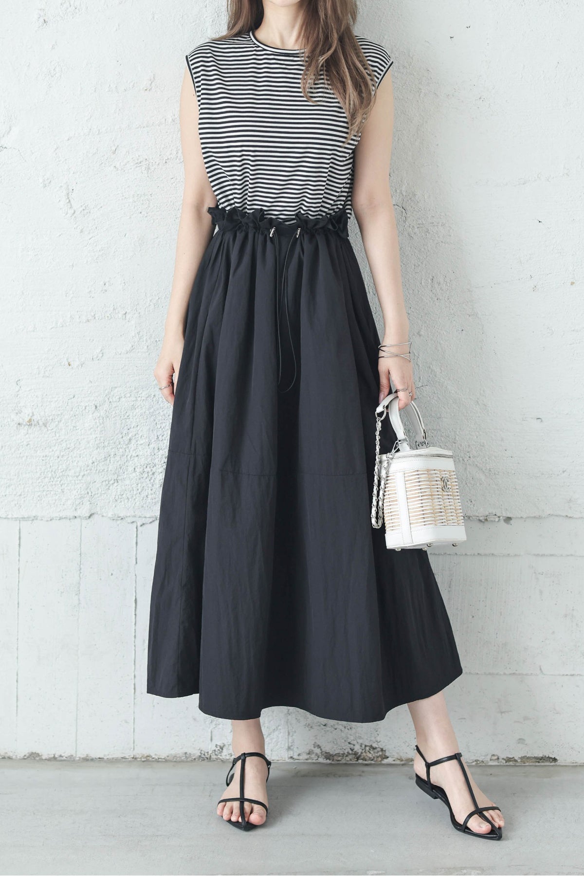 Rundhals-Drawstring-Docking-Maxikleid mit Futter