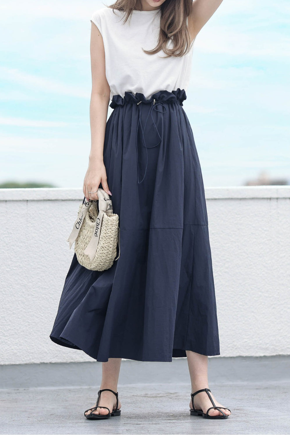 Rundhals-Drawstring-Docking-Maxikleid mit Futter