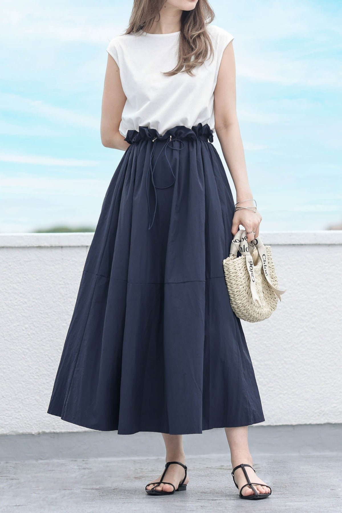 Rundhals-Drawstring-Docking-Maxikleid mit Futter