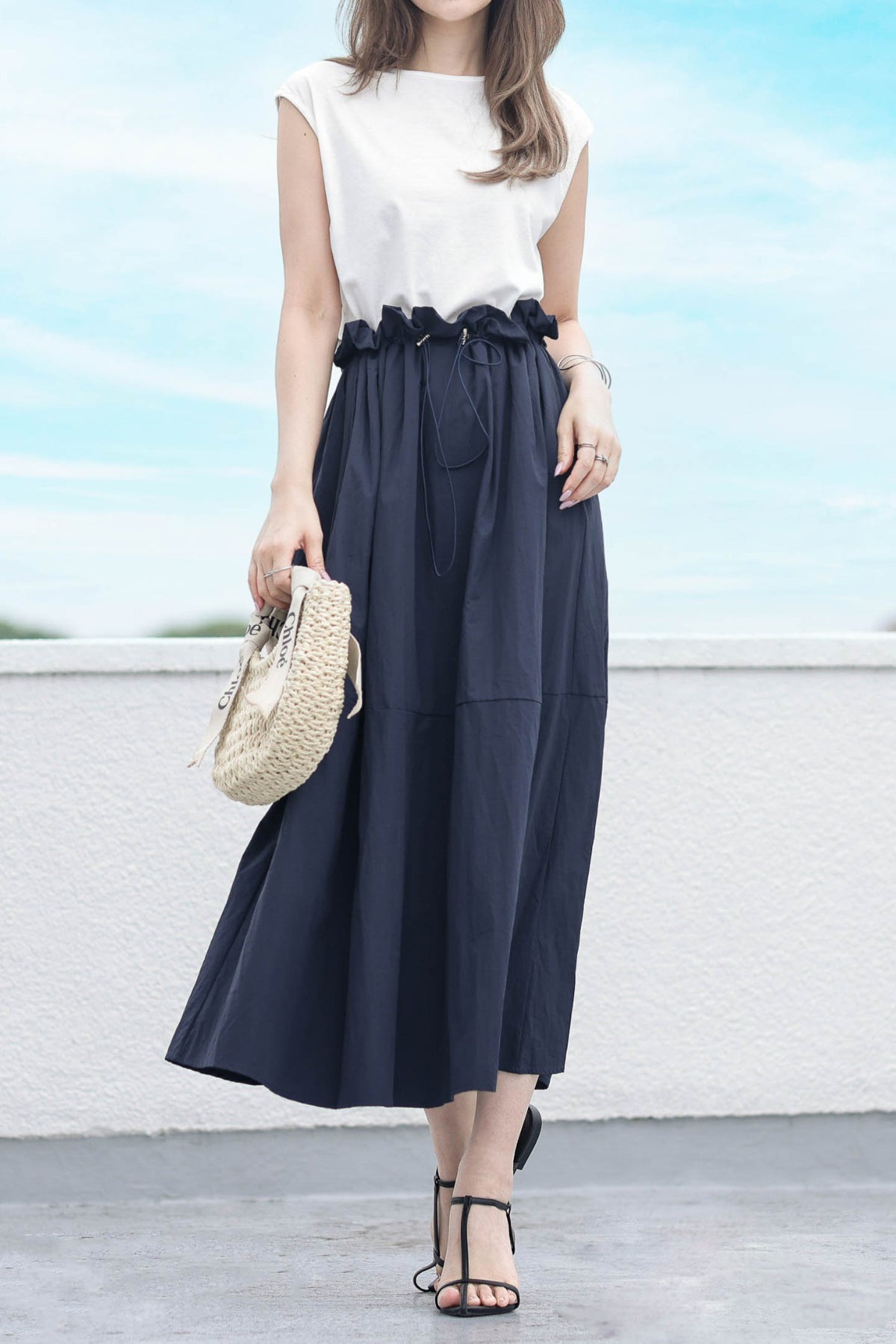 Rundhals-Drawstring-Docking-Maxikleid mit Futter