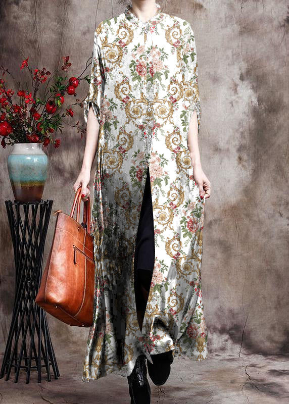 Bequemer italienischer schwarzer Druck langer Seidenkleid-Cardigan - Begrenzter Vorrat