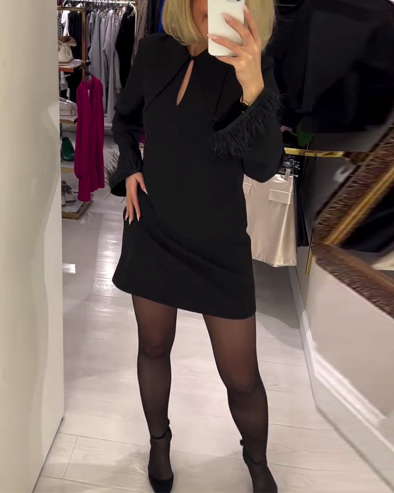 Einfarbiges Kleid, Gerade Schnitt, Lange Ärmel