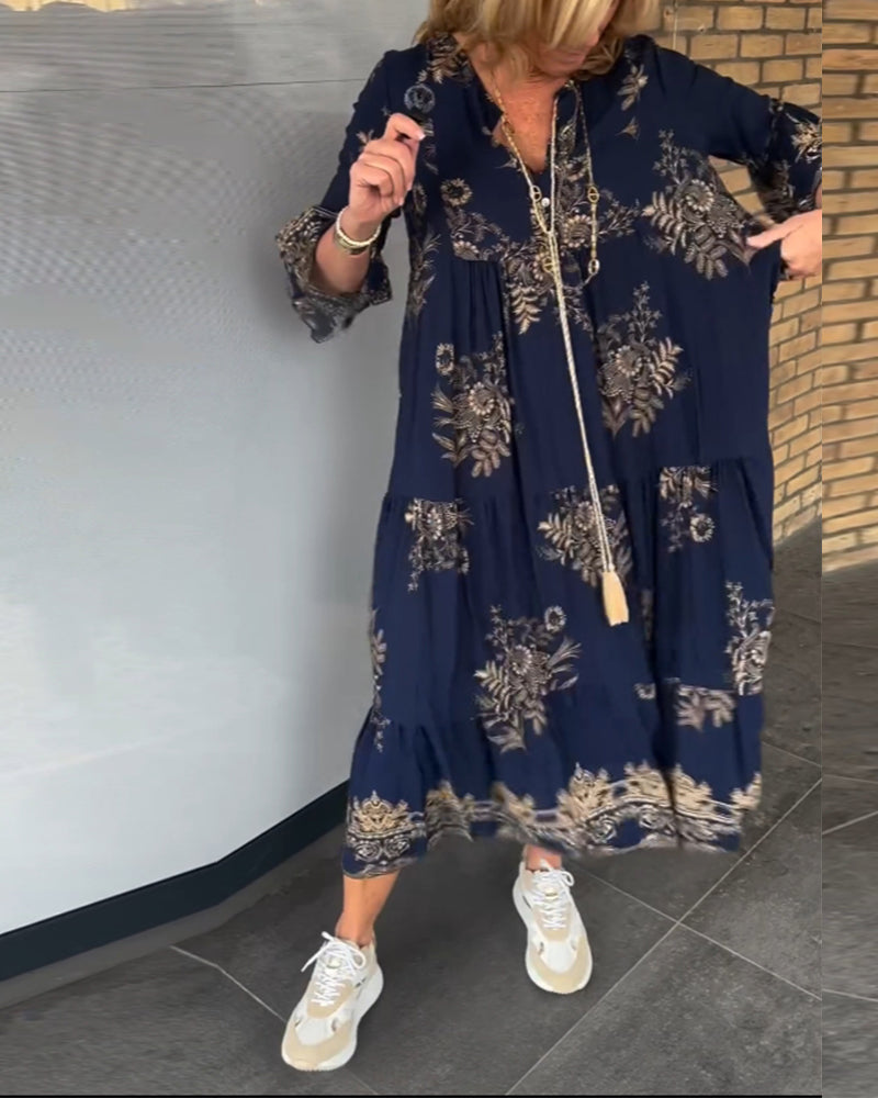 Vintage Weitkleid mit V-Ausschnitt