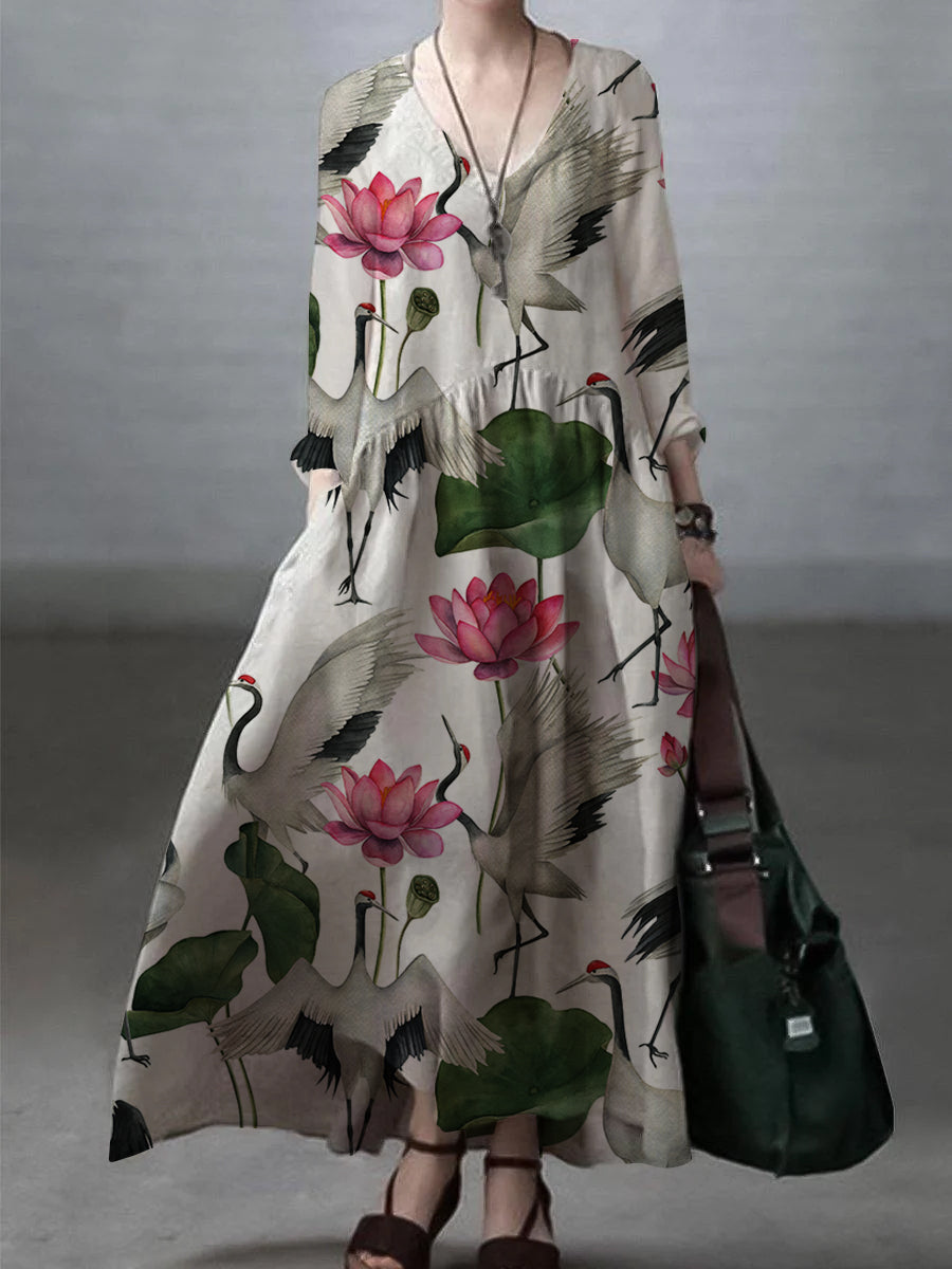 Einfaches und lockeres V-Ausschnitt Kleid aus Baumwolle und Leinen