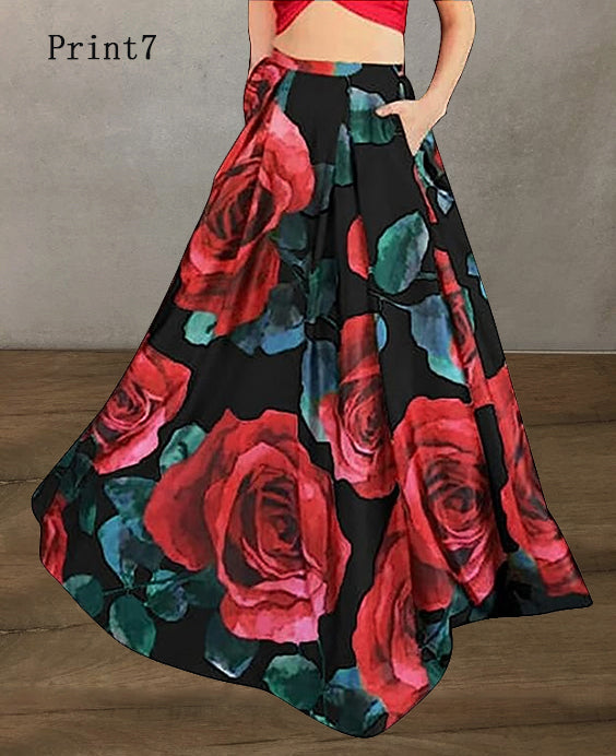 Bohemian Gelbe Hohe Taille Taschen Blumenmuster Baumwolle A-Linie Rock Sommer