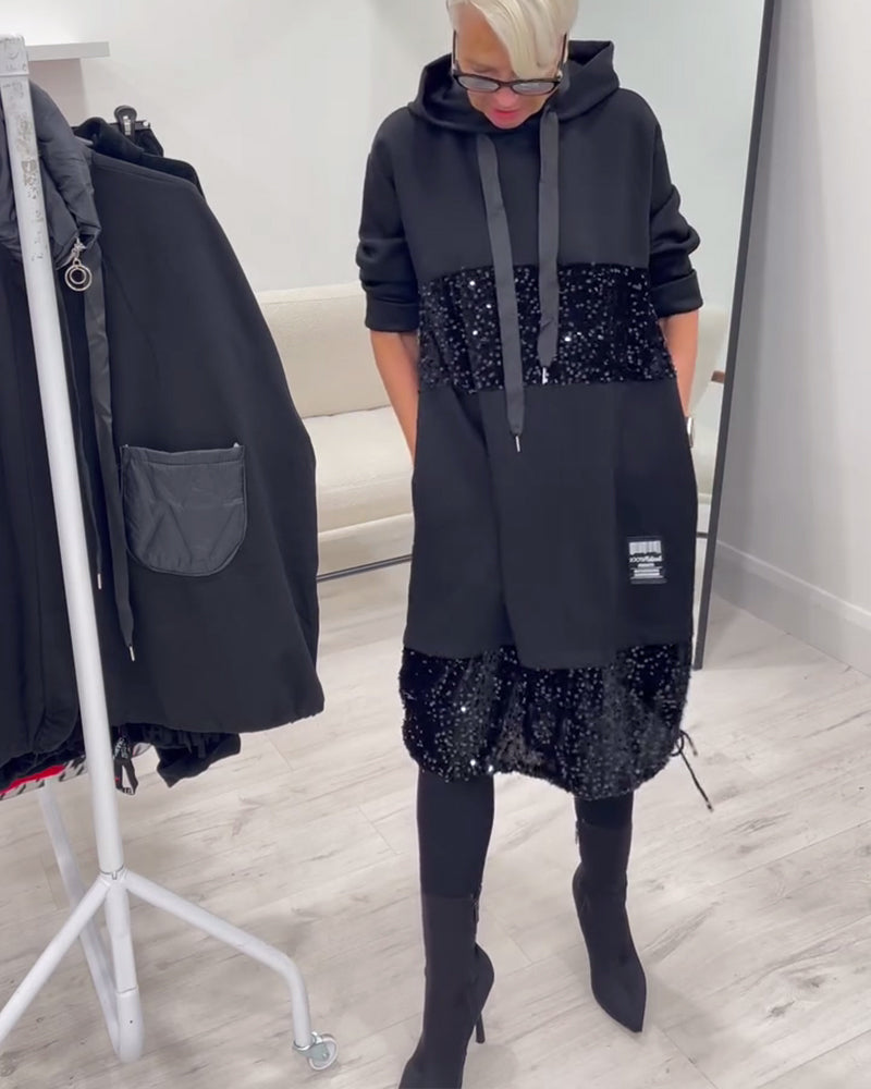 Kapuzenkleid mit trendigem Patchwork