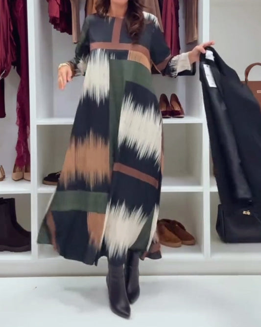 Trendige Bedruckte Robe mit Rundhals und langen Ärmeln