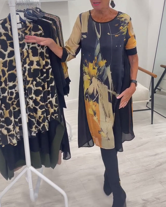 Kleid mit Rundhalsausschnitt und Retro-Druck