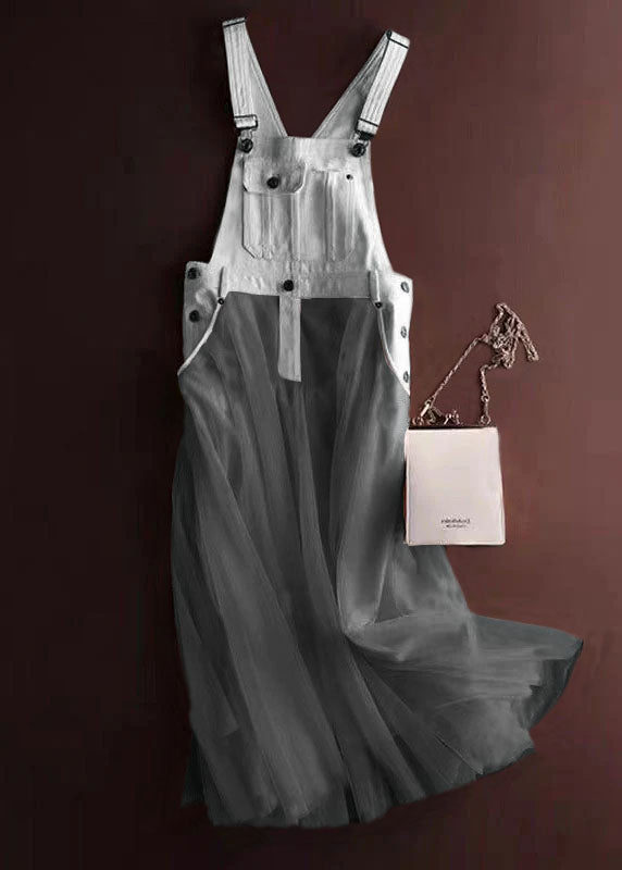 Einzigartiges weißes Tüll-Patchwork-Jeans-Trägerkleid Sommer