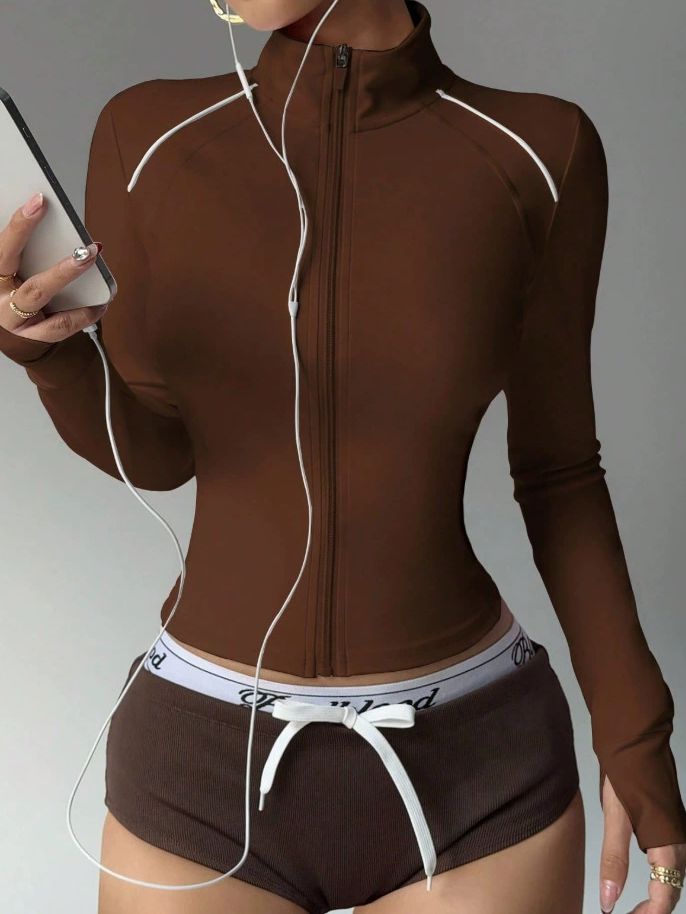 Damen Reißverschluss Stehkragenjacken