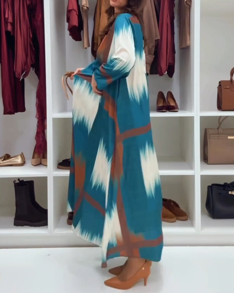 Trendige Bedruckte Robe mit Rundhals und langen Ärmeln