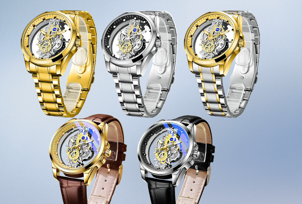 Rio | Hohles doppelseitiges Zifferblatt Skelett Quarz Uhr | 42mm