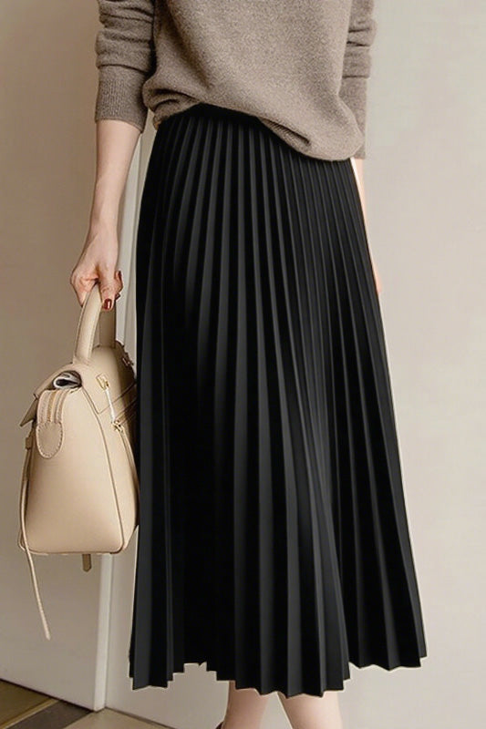 Frühherbstlicher wollener plissierter Midirock