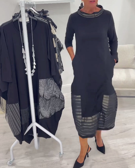 Trendige Einfarbige Kleid mit Einsätzen