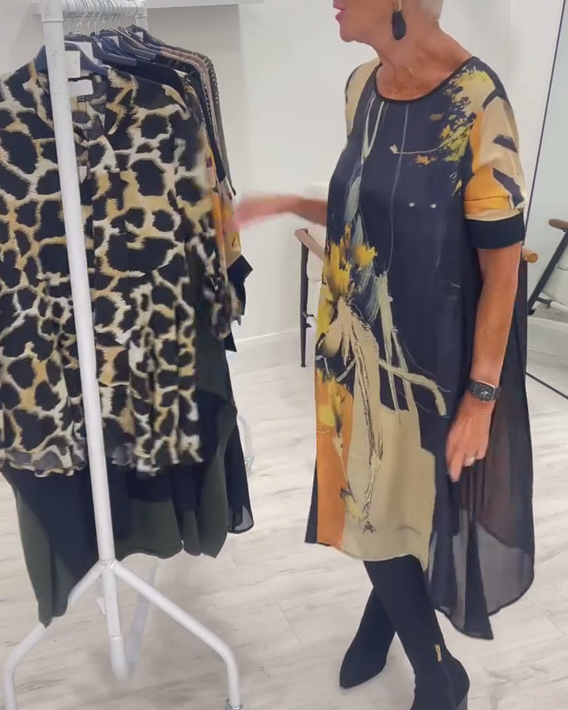 Kleid mit Rundhalsausschnitt und Retro-Druck