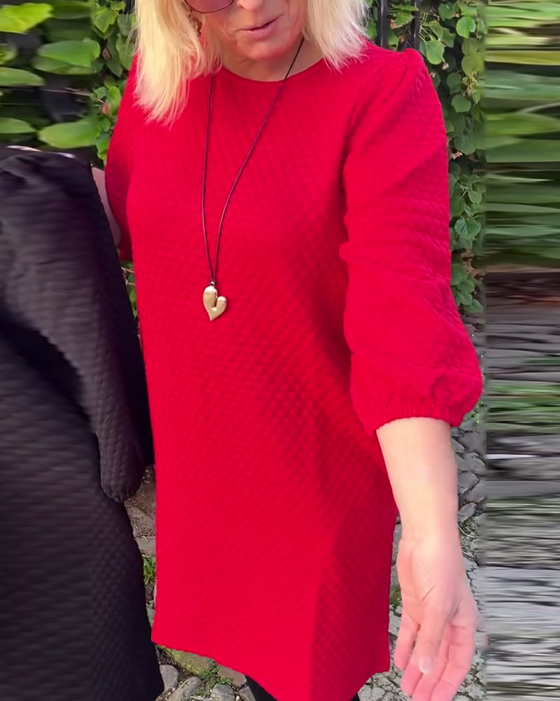 Einfarbiges lässiges Kleid mit Rundhalsausschnitt