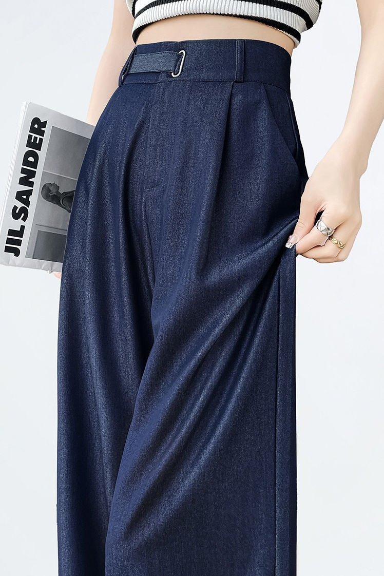 Hoch taillierte, lockere, weiche Denim-Hosen mit weitem Bein