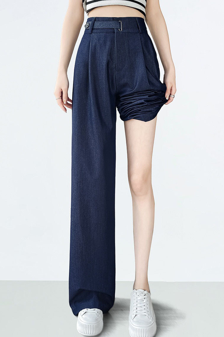 Hoch taillierte, lockere, weiche Denim-Hosen mit weitem Bein