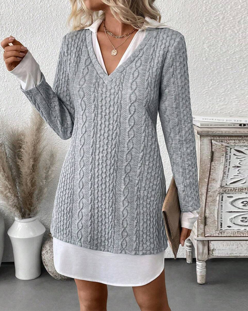 Faux Zwei-Teile Strickkleid mit Hemdkragen