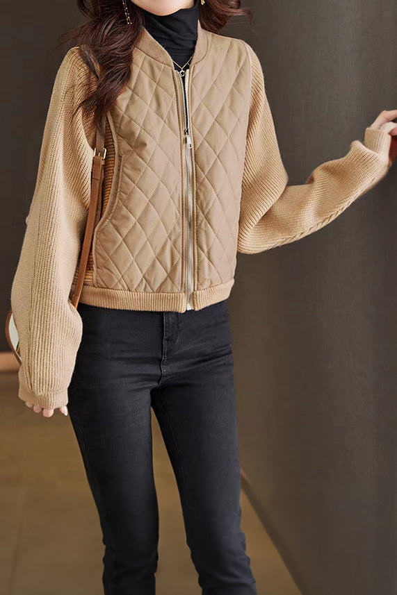 Lässiger vielseitiger Stehkragen-Blockfarben Batwing-Ärmel Kurzmantel