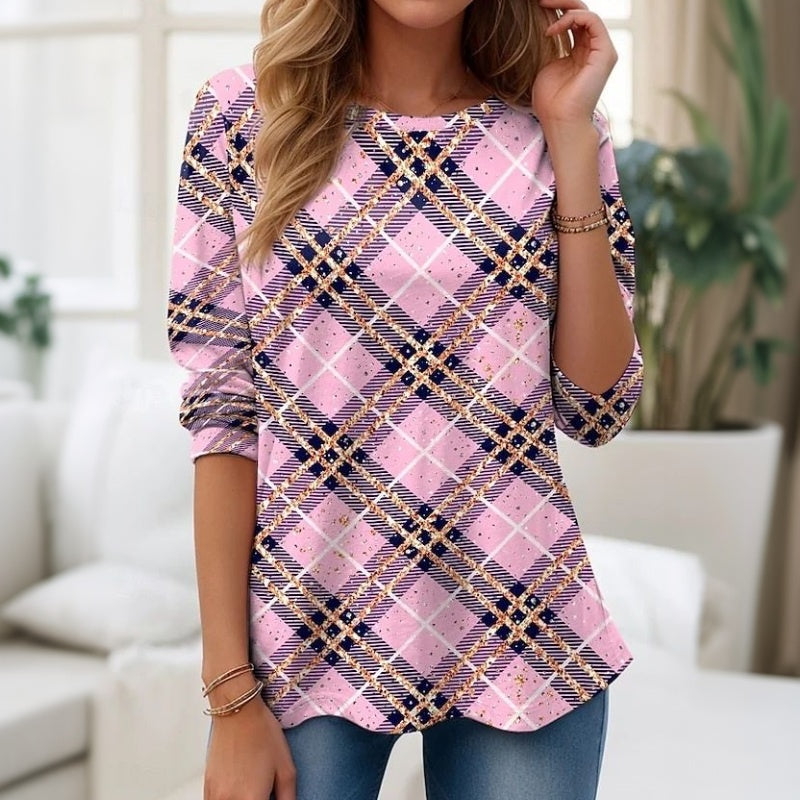 【Langarm】Lässiges Karomuster T-Shirt