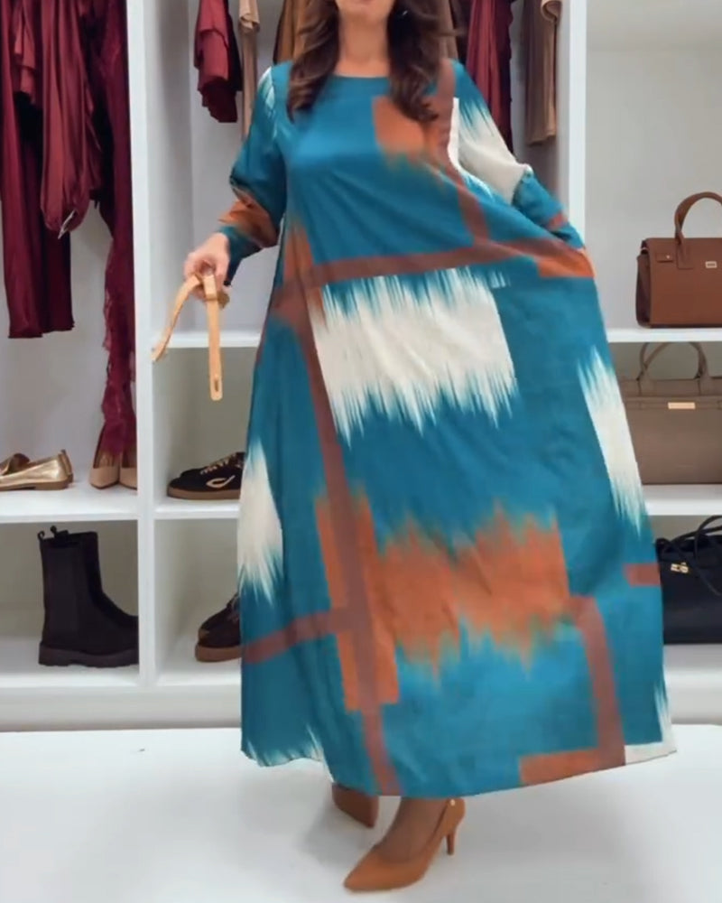 Trendige Bedruckte Robe mit Rundhals und langen Ärmeln