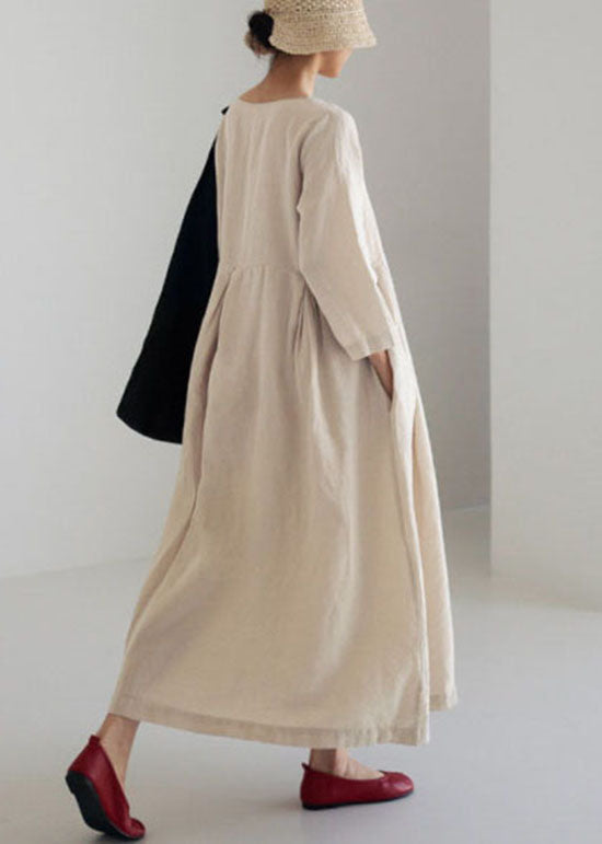 Aprikosen Baumwollkleider mit Taschen Patchwork Frühling