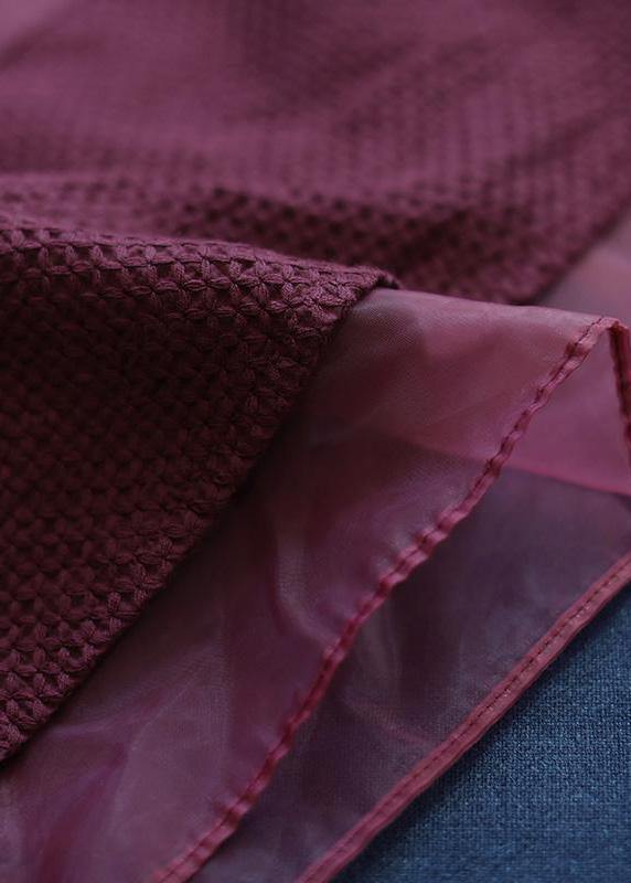 Art Burgunder Patchwork Baggy Hemd Kleidung Revers