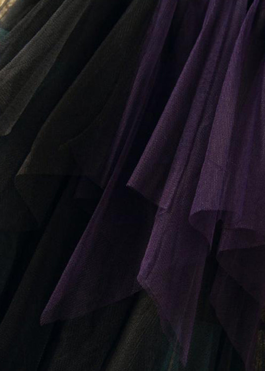 Art Casual Tüll Asymmetrischer Patchwork Herbstrock