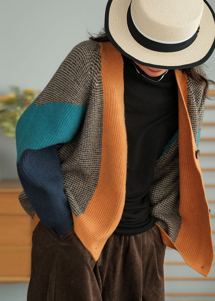 Art Colorblock Oversized Patchwork Strickcardigan Winter
