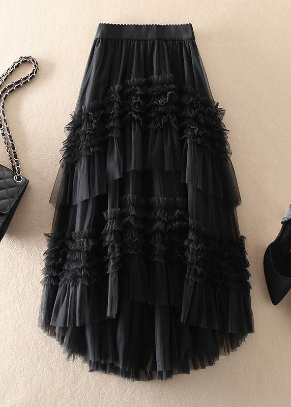 Schöner khakifarbener asymmetrischer Tüll-Rüschensommerrock